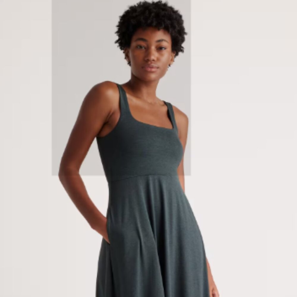 Quince Flowknit Breeze Fit & Flare Dress- Heather Green (L)